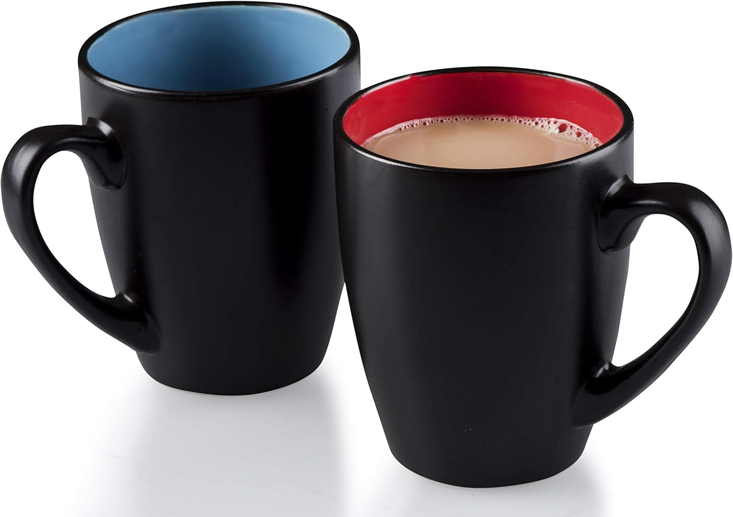 Stylish Black Coffee Mug Set of 6 - 14oz Stoneware Mugs with Vibrant Multi-Color Interiors for Every Beverage Occasion